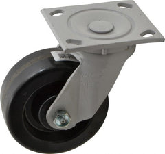 Fairbanks - 5" Diam x 2" Wide x 6-1/2" OAH Top Plate Mount Swivel Caster - Phenolic, 1,000 Lb Capacity, Roller Bearing, 4 x 4-1/2" Plate - Exact Tooling