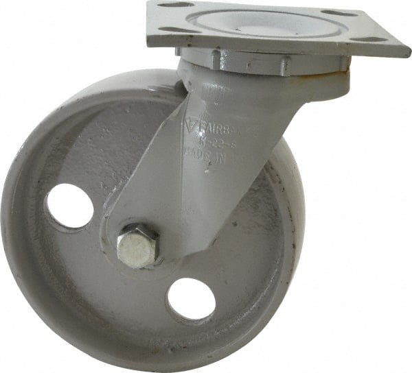 Fairbanks - 6" Diam x 2" Wide x 7-1/4" OAH Top Plate Mount Swivel Caster - Semi-Steel, 1,200 Lb Capacity, Roller Bearing, 4 x 4-1/2" Plate - Exact Tooling