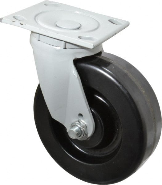 Fairbanks - 6" Diam x 2" Wide x 7-1/4" OAH Top Plate Mount Swivel Caster - Phenolic, 1,200 Lb Capacity, Roller Bearing, 4 x 4-1/2" Plate - Exact Tooling
