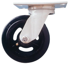 Fairbanks - 8" Diam x 2" Wide x 9-1/2" OAH Top Plate Mount Swivel Caster - Semi-Steel, 1,200 Lb Capacity, Roller Bearing, 4-1/2 x 6-1/4" Plate - Exact Tooling