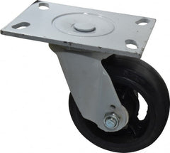 Fairbanks - 5" Diam x 2" Wide x 9-1/2" OAH Top Plate Mount Swivel Caster - Rubber, 350 Lb Capacity, Roller Bearing, 4-1/2 x 6-1/4" Plate - Exact Tooling