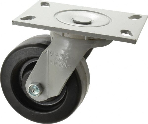 Fairbanks - 5" Diam x 2" Wide x 6-1/2" OAH Top Plate Mount Swivel Caster - Phenolic, 1,000 Lb Capacity, Roller Bearing, 4-1/2 x 6-1/4" Plate - Exact Tooling