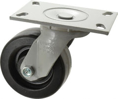 Fairbanks - 5" Diam x 2" Wide x 6-1/2" OAH Top Plate Mount Swivel Caster - Phenolic, 1,000 Lb Capacity, Roller Bearing, 4-1/2 x 6-1/4" Plate - Exact Tooling
