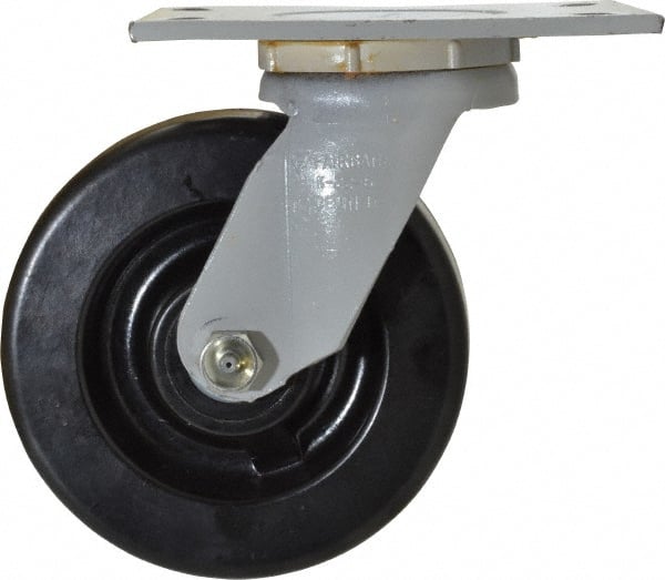 Fairbanks - 6" Diam x 2" Wide x 7-1/4" OAH Top Plate Mount Swivel Caster - Phenolic, 1,200 Lb Capacity, Roller Bearing, 4-1/2 x 6-1/4" Plate - Exact Tooling