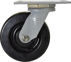 Fairbanks - 6" Diam x 2" Wide x 7-1/4" OAH Top Plate Mount Swivel Caster - Phenolic, 1,200 Lb Capacity, Roller Bearing, 4-1/2 x 6-1/4" Plate - Exact Tooling
