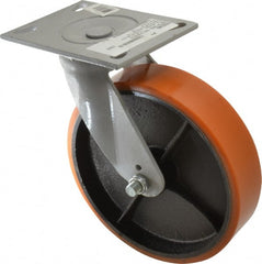 Fairbanks - 8" Diam x 2" Wide x 9-1/2" OAH Top Plate Mount Swivel Caster - Polyurethane, 1,200 Lb Capacity, Roller Bearing, 4-1/2 x 6-1/4" Plate - Exact Tooling