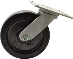 Fairbanks - 8" Diam x 2" Wide x 9-1/2" OAH Top Plate Mount Swivel Caster - Phenolic, 1,200 Lb Capacity, Roller Bearing, 4-1/2 x 6-1/4" Plate - Exact Tooling
