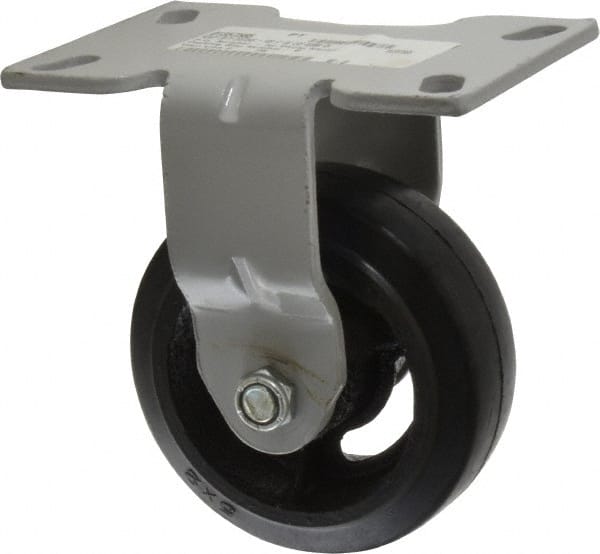 Fairbanks - 5" Diam x 2" Wide x 6-1/2" OAH Top Plate Mount Rigid Caster - Rubber, 350 Lb Capacity, Roller Bearing, 4-1/2 x 6-1/4" Plate - Exact Tooling