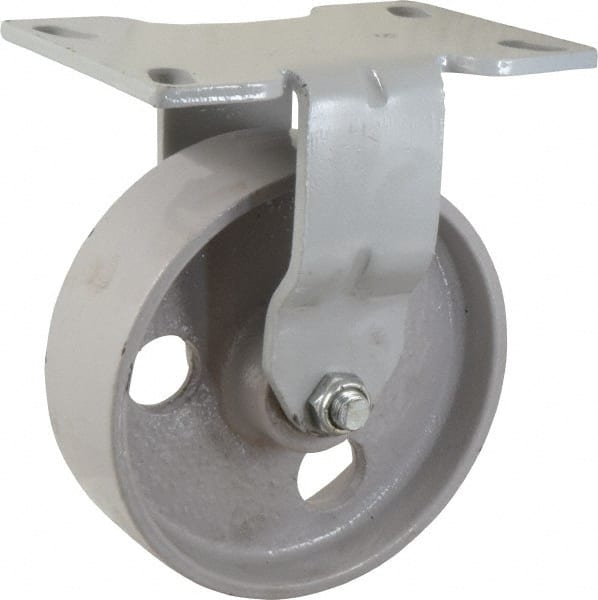 Fairbanks - 6" Diam x 2" Wide x 7-1/4" OAH Top Plate Mount Rigid Caster - Semi-Steel, 1,200 Lb Capacity, Roller Bearing, 4-1/2 x 6-1/4" Plate - Exact Tooling