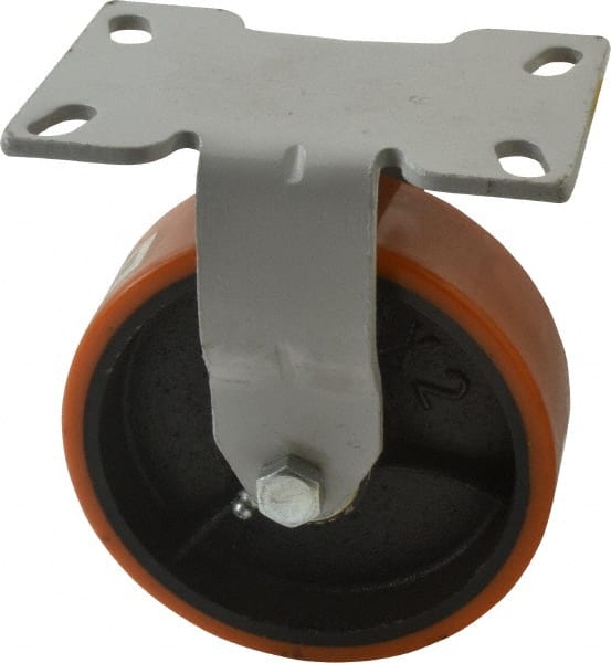 Fairbanks - 6" Diam x 2" Wide x 7-1/4" OAH Top Plate Mount Rigid Caster - Polyurethane, 1,000 Lb Capacity, Roller Bearing, 4-1/2 x 6-1/4" Plate - Exact Tooling