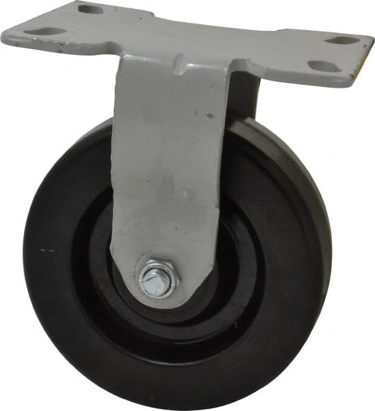 Fairbanks - 6" Diam x 2" Wide x 7-1/4" OAH Top Plate Mount Rigid Caster - Phenolic, 1,200 Lb Capacity, Roller Bearing, 4-1/2 x 6-1/4" Plate - Exact Tooling