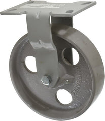 Fairbanks - 8" Diam x 2" Wide x 9-1/2" OAH Top Plate Mount Rigid Caster - Semi-Steel, 1,200 Lb Capacity, Roller Bearing, 4-1/2 x 6-1/4" Plate - Exact Tooling