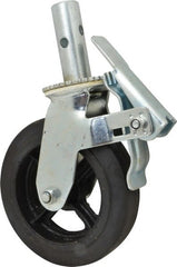 Fairbanks - 9-1/2" Diam x 2" Wide, Rubber Molded on 70 Durometer Swivel with Brake Double Braking Lock Design Caster - 500 Lb Capacity, Round Scaffold Stem Mount, Roller Bearing - Exact Tooling