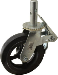 Fairbanks - 9-1/2" Diam x 2" Wide, Rubber Molded on 90 Durometer Swivel with Brake Double Braking Lock Design Caster - 500 Lb Capacity, Round Scaffold Stem Mount, Roller Bearing - Exact Tooling