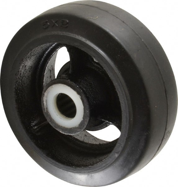 Fairbanks - 5 Inch Diameter x 2 Inch Wide, Rubber Caster Wheel - 700 Lb. Capacity, 2-3/16 Inch Hub Length, 3/4 Inch Axle Diameter, Roller Bearing - Exact Tooling