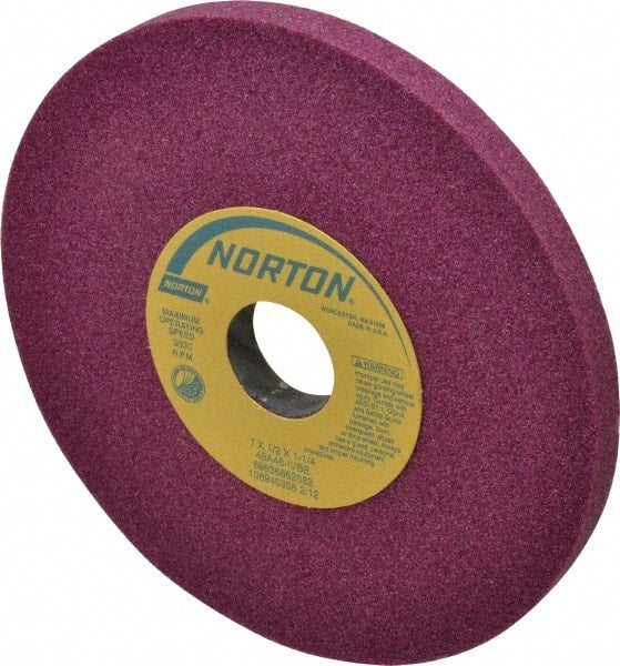 Norton - 7" Diam x 1-1/4" Hole x 1/2" Thick, I Hardness, 46 Grit Surface Grinding Wheel - Aluminum Oxide, Type 1, Coarse Grade, 3,600 Max RPM, Vitrified Bond, No Recess - Exact Tooling