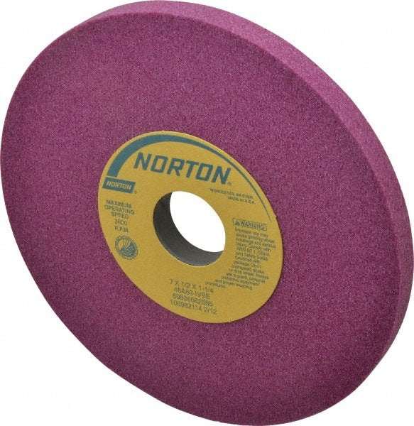 Norton - 7" Diam x 1-1/4" Hole x 1/2" Thick, I Hardness, 60 Grit Surface Grinding Wheel - Aluminum Oxide, Type 1, Medium Grade, 3,600 Max RPM, Vitrified Bond, No Recess - Exact Tooling