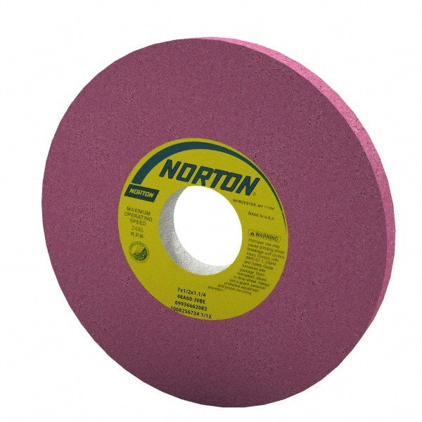 Norton - 7" Diam x 1-1/4" Hole x 1/2" Thick, J Hardness, 60 Grit Surface Grinding Wheel - Aluminum Oxide, Type 1, Medium Grade, 3,600 Max RPM, Vitrified Bond, No Recess - Exact Tooling