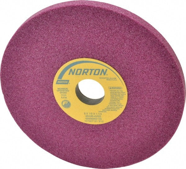 Norton - 8" Diam x 1-1/4" Hole x 1/2" Thick, H Hardness, 46 Grit Surface Grinding Wheel - Aluminum Oxide, Type 1, Coarse Grade, 3,600 Max RPM, Vitrified Bond, No Recess - Exact Tooling
