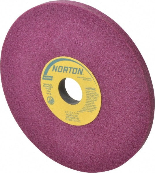 Norton - 8" Diam x 1-1/4" Hole x 1/2" Thick, J Hardness, 46 Grit Surface Grinding Wheel - Aluminum Oxide, Type 1, Coarse Grade, 3,600 Max RPM, Vitrified Bond, No Recess - Exact Tooling