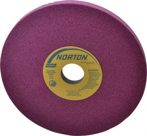 Norton - 8" Diam x 1-1/4" Hole x 1/2" Thick, I Hardness, 60 Grit Surface Grinding Wheel - Aluminum Oxide, Type 1, Medium Grade, 3,600 Max RPM, Vitrified Bond, No Recess - Exact Tooling