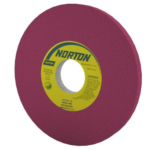 Norton - 8" Diam x 1-1/4" Hole x 1/2" Thick, J Hardness, 60 Grit Surface Grinding Wheel - Aluminum Oxide, Type 1, Medium Grade, 3,600 Max RPM, Vitrified Bond, No Recess - Exact Tooling