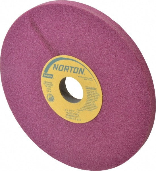 Norton - 8" Diam x 1-1/4" Hole x 1/2" Thick, K Hardness, 60 Grit Surface Grinding Wheel - Aluminum Oxide, Type 1, Medium Grade, 3,600 Max RPM, Vitrified Bond, No Recess - Exact Tooling