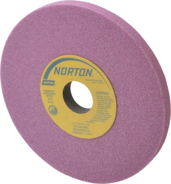 Norton - 7" Diam x 1-1/4" Hole x 1/2" Thick, I Hardness, 46 Grit Surface Grinding Wheel - Aluminum Oxide, Type 1, Coarse Grade, 3,600 Max RPM, Vitrified Bond, No Recess - Exact Tooling