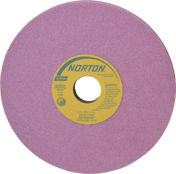 Norton - 8" Diam x 1-1/4" Hole x 1/2" Thick, H Hardness, 46 Grit Surface Grinding Wheel - Aluminum Oxide, Type 1, Coarse Grade, 3,105 Max RPM, Vitrified Bond, No Recess - Exact Tooling