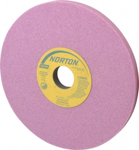 Norton - 8" Diam x 1-1/4" Hole x 1/2" Thick, I Hardness, 46 Grit Surface Grinding Wheel - Aluminum Oxide, Type 1, Coarse Grade, 3,105 Max RPM, Vitrified Bond, No Recess - Exact Tooling