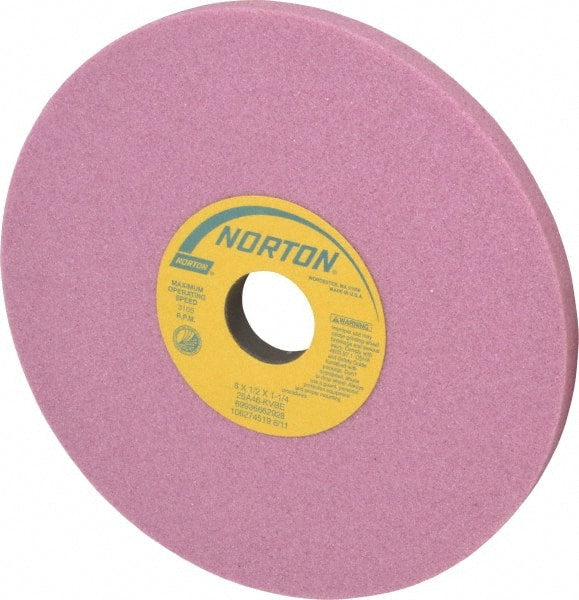 Norton - 8" Diam x 1-1/4" Hole x 1/2" Thick, K Hardness, 46 Grit Surface Grinding Wheel - Aluminum Oxide, Type 1, Coarse Grade, 3,105 Max RPM, Vitrified Bond, No Recess - Exact Tooling