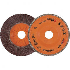 WALTER Surface Technologies - 60 Grit, 4-1/2" Disc Diam, 7/8" Center Hole, Zirconia Alumina Flap Disc - 13,300 Max RPM, Plastic Backing, Arbor Attaching System, Coated - Exact Tooling