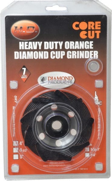 Core Cut - 4" Diam, 3/16" Overall Thickness, Spiral Cup Tool & Cutter Grinding Wheel - Diamond, 15,000 RPM - Exact Tooling
