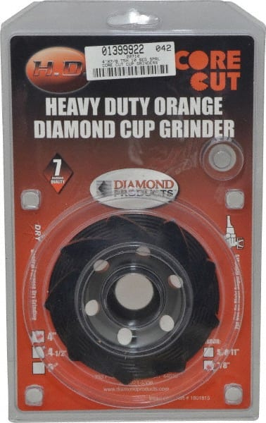 Core Cut - 4" Diam, 7/8" Hole Size, 3/16" Overall Thickness, Spiral Cup Tool & Cutter Grinding Wheel - Diamond, 15,000 RPM - Exact Tooling
