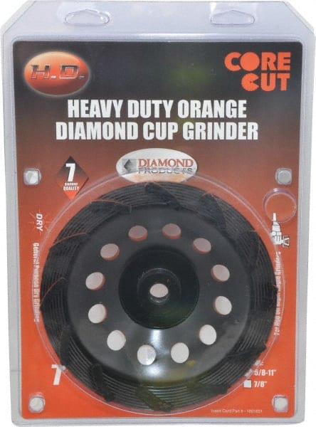 Core Cut - 7" Diam, 3/16" Overall Thickness, Spiral Cup Tool & Cutter Grinding Wheel - Diamond, 8,725 RPM - Exact Tooling