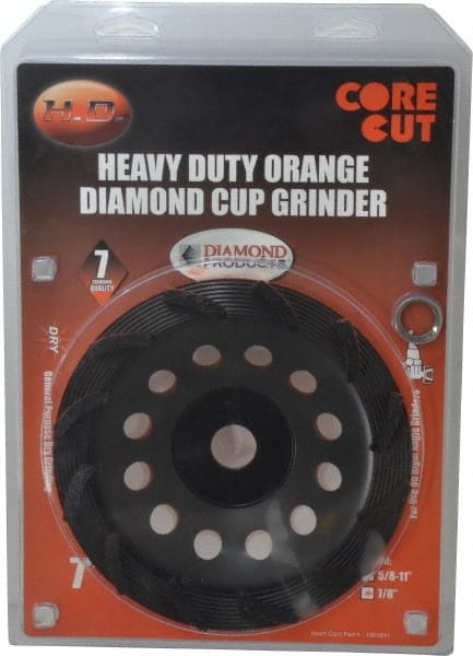 Core Cut - 7" Diam, 7/8" Hole Size, 3/16" Overall Thickness, Spiral Cup Tool & Cutter Grinding Wheel - Diamond, 8,725 RPM - Exact Tooling