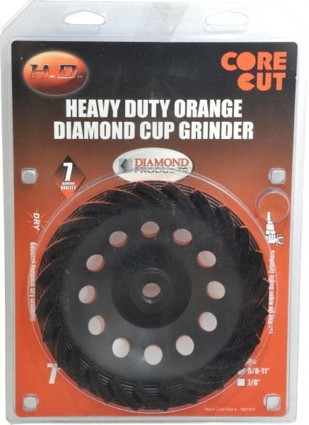 Core Cut - 7" Diam, 3/16" Overall Thickness, Spiral Cup Tool & Cutter Grinding Wheel - Diamond, 8,725 RPM - Exact Tooling