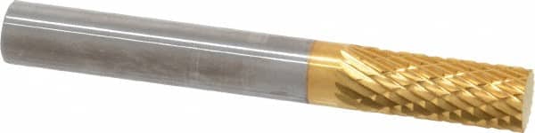 SGS Pro - 1/4" Cut Diam, 1/4" Shank Diam, Cylinder Head Double Cut Burr - Carbide, Flat End, 5/8" LOC, 2" OAL - Exact Tooling
