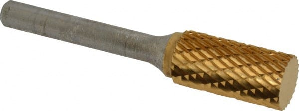 SGS Pro - 1/2" Cut Diam, 1/4" Shank Diam, Cylinder Head Double Cut Burr - Carbide, Flat End, 1" LOC, 2-3/4" OAL - Exact Tooling