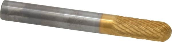 SGS Pro - 1/4" Cut Diam, 1/4" Shank Diam, Cylinder with Radius Head Double Cut Burr - Carbide, Radius End, 5/8" LOC, 2" OAL - Exact Tooling
