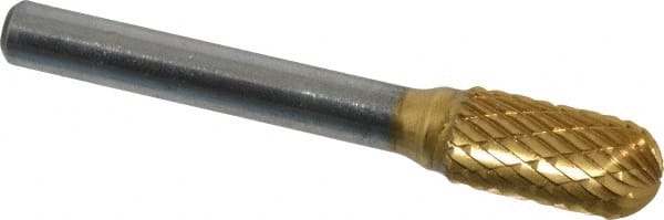 SGS Pro - 3/8" Cut Diam, 1/4" Shank Diam, Cylinder with Radius Head Double Cut Burr - Carbide, Radius End, 3/4" LOC, 2-1/2" OAL - Exact Tooling
