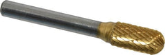 SGS Pro - 3/8" Cut Diam, 1/4" Shank Diam, Cylinder with Radius Head Double Cut Burr - Carbide, Radius End, 3/4" LOC, 2-1/2" OAL - Exact Tooling