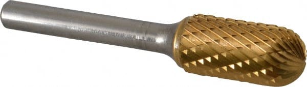 SGS Pro - 1/2" Cut Diam, 1/4" Shank Diam, Cylinder with Radius Head Double Cut Burr - Carbide, Radius End, 1" LOC, 2-3/4" OAL - Exact Tooling