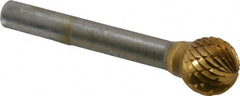 SGS Pro - 1/2" Cut Diam, 1/4" Shank Diam, Ball Head Double Cut Burr - Carbide, Radius End, 7/16" LOC, 2-1/4" OAL - Exact Tooling