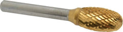 SGS Pro - 1/2" Cut Diam, 1/4" Shank Diam, Oval Head Double Cut Burr - Carbide, Radius End, 7/8" LOC, 2-5/8" OAL - Exact Tooling