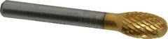 SGS Pro - 3/8" Cut Diam, 1/4" Shank Diam, Oval Head Double Cut Burr - Carbide, Radius End, 5/8" LOC, 2-3/8" OAL - Exact Tooling