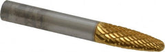 SGS Pro - 1/4" Cut Diam, 1/4" Shank Diam, Tree with Radius Head Double Cut Burr - Carbide, Radius End, 5/8" LOC, 2" OAL - Exact Tooling