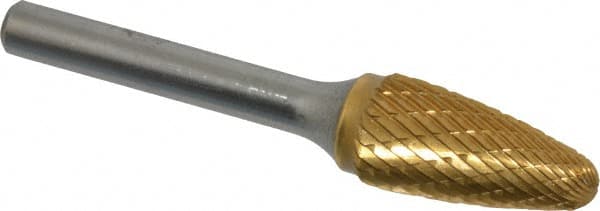 SGS Pro - 1/2" Cut Diam, 1/4" Shank Diam, Tree with Radius Head Double Cut Burr - Carbide, Radius End, 1" LOC, 2-3/4" OAL - Exact Tooling