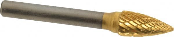 SGS Pro - 3/8" Cut Diam, 1/4" Shank Diam, Tree Head Double Cut Burr - Carbide, Point End, 3/4" LOC, 2-1/2" OAL - Exact Tooling