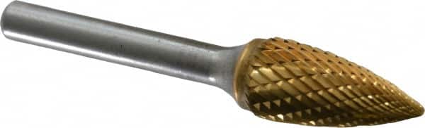 SGS Pro - 1/2" Cut Diam, 1/4" Shank Diam, Tree Head Double Cut Burr - Carbide, Point End, 1" LOC, 2-3/4" OAL - Exact Tooling
